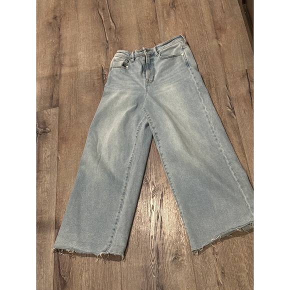 78 & SUNNY Denim - 78 & Sunny Women's Wide Leg Cropped Jeans Light Wash Raw Hem Size‎ 8
